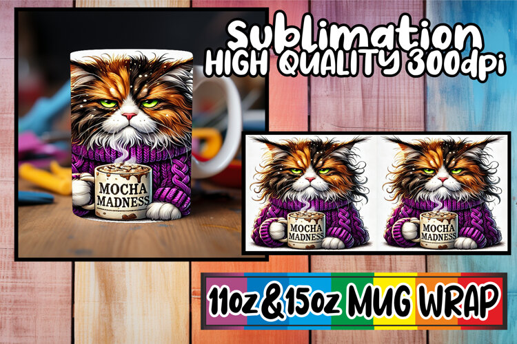 Vibrant joy 11oz 15oz sublimation wrap, Grumpy Cat example image 1