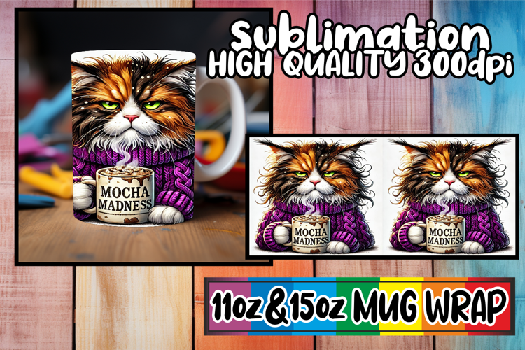 Vibrant joy 11oz 15oz sublimation wrap, Grumpy Cat