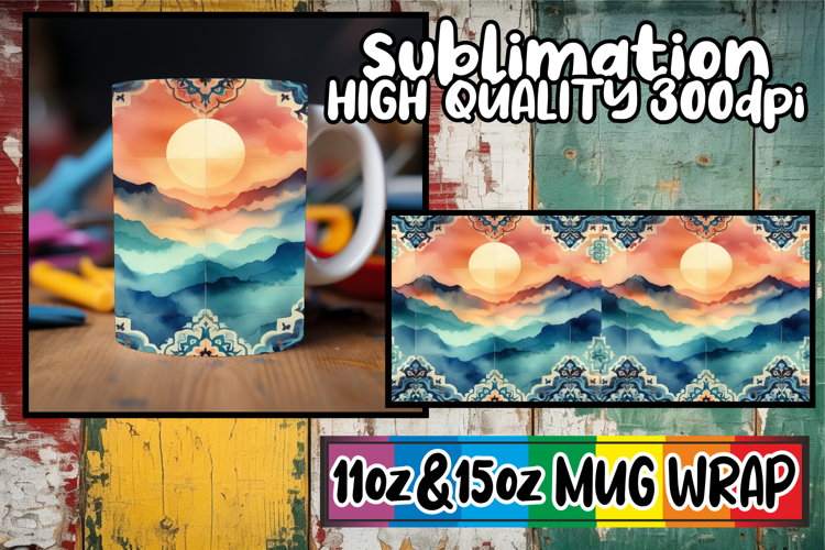 Unique flair 11oz 15oz mug wrap, Watercolor Pattern