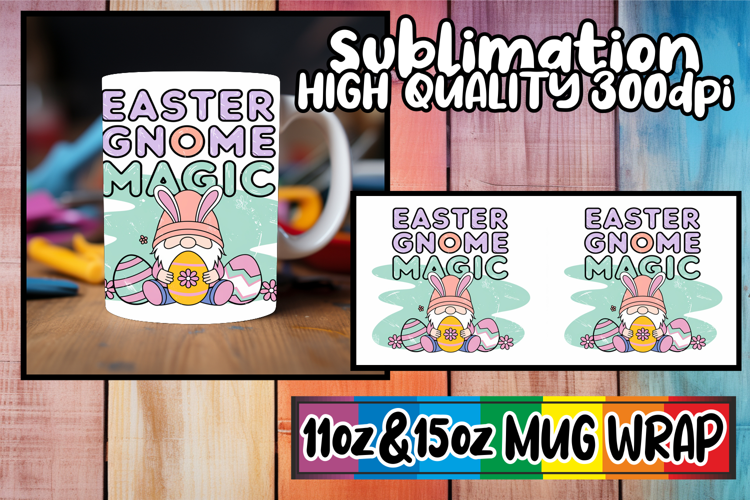 Magical sunsets sublimation print wrap, Easter Gnome