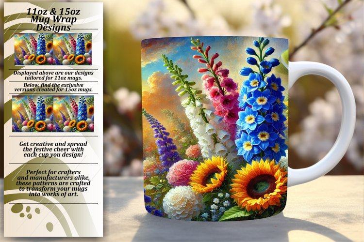 Bold 15oz Mug Wrap Png Template , Flower