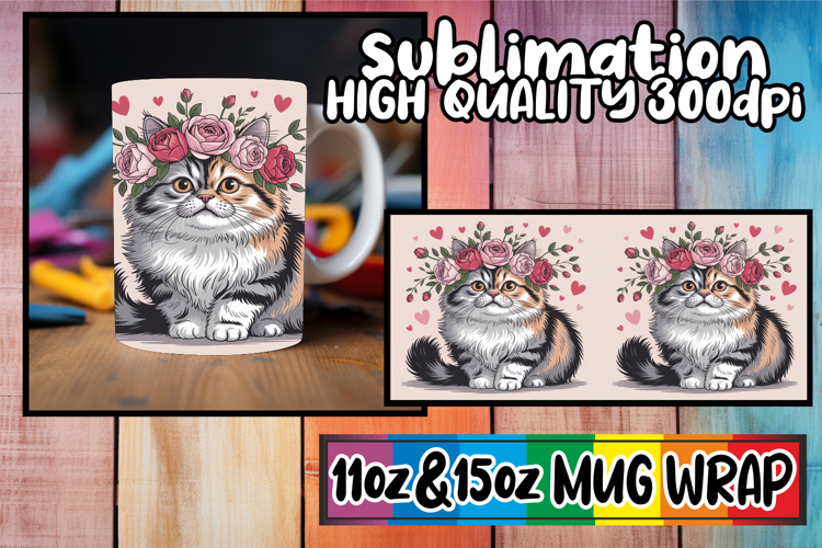 Serene mornings sublimation mug wrap, Valentines Cat