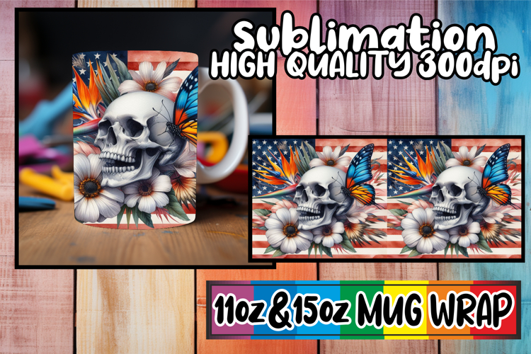 Nostalgic days sublimation print wrap, Skull USA
