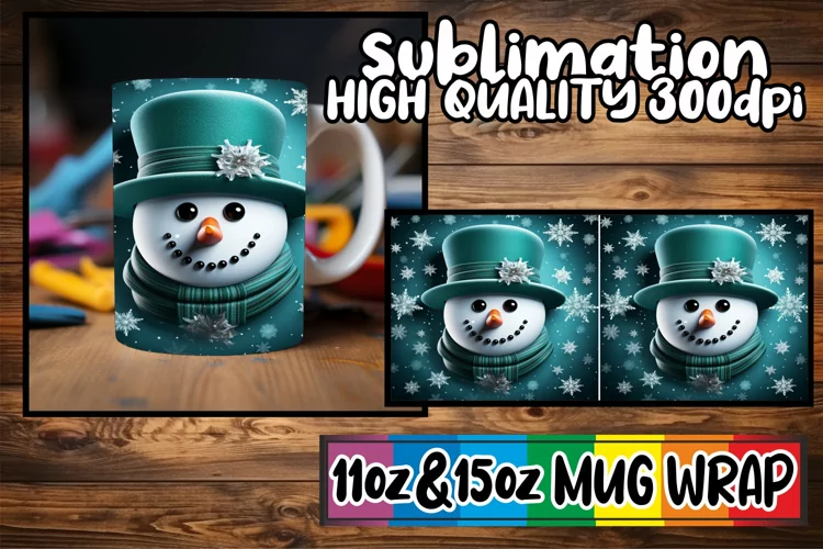 Snowman Cheer Mug Wrap - Festive Winter Scene