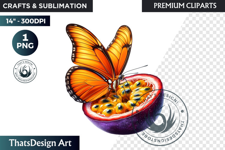 Vibrant Butterfly with Fruit PNG, Tropical Summer Clipart