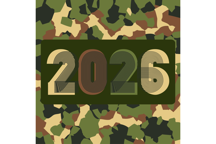 Modern cover background with 2026 number on khaki camouflage