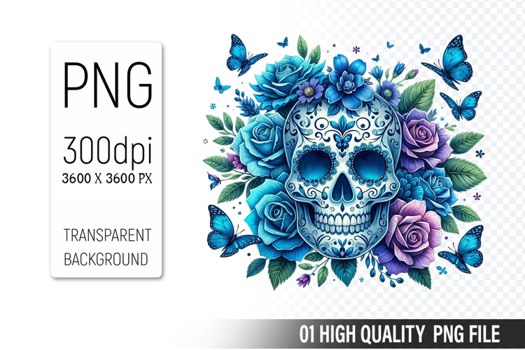 Sugar Skull Clipart PNG, Sublimation Skull Flowers