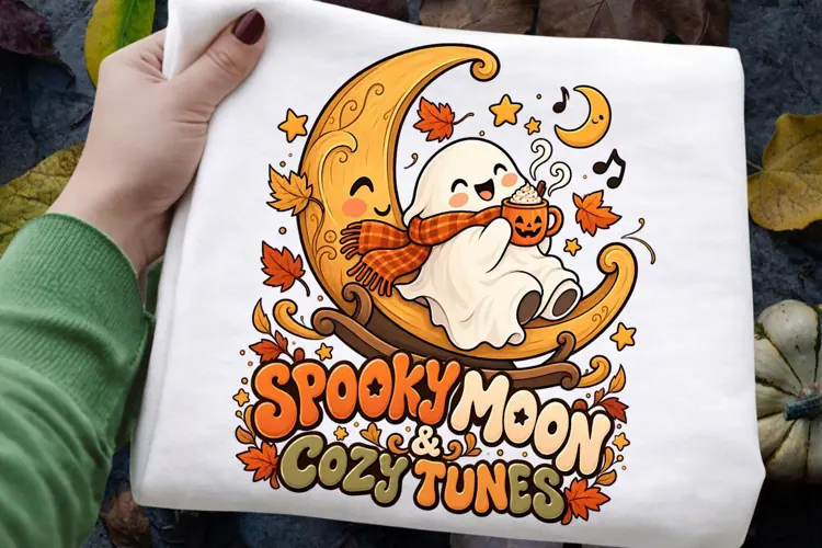 Spooky Moon and Cozy Tunes Halloween Ghost Sublimation