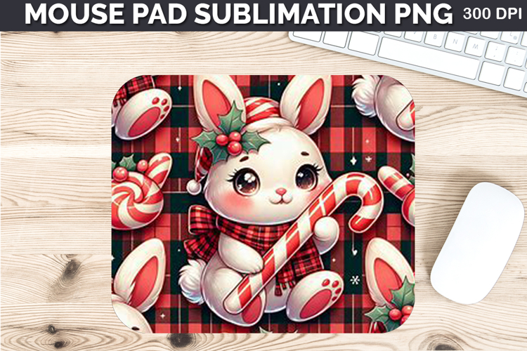 Watercolor Bunny Mouse Pad Sublimation - Christmas PNG