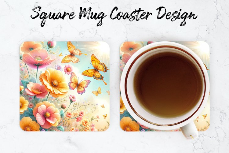 Flowers   Butterfly Mug coaster | Coaster | Sublimation