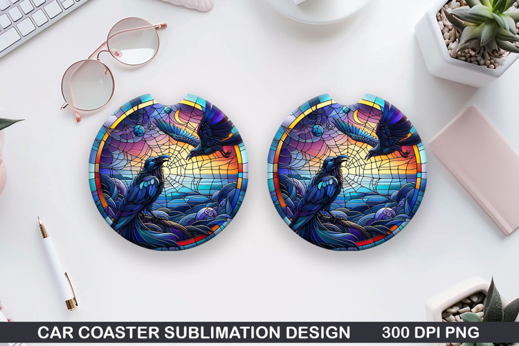 Crows Car Coaster Sublimation| Halloween Coaster PNG Design