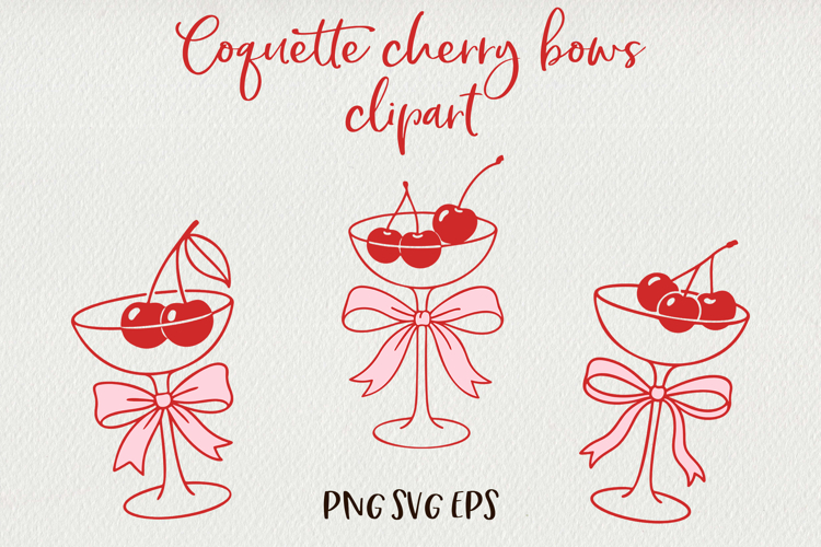 Coquette Cherry Bows Clipart | Cute Fruit Ribbon SVG PNG