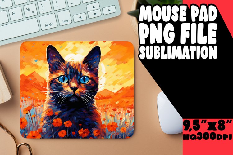 Cute Cat in Flowers Mouse Pad Design PNG