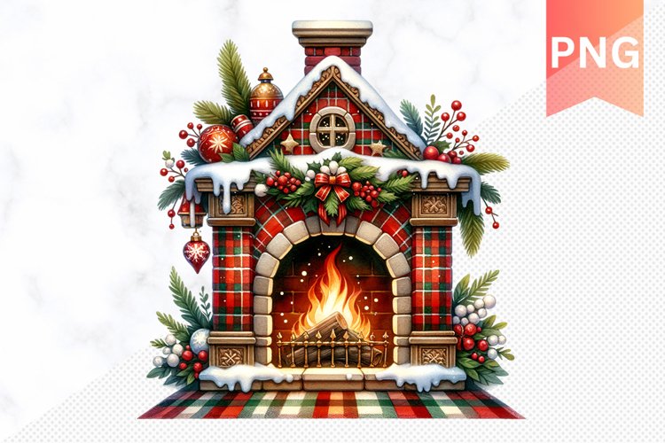 Christmas Fireplace- Clipart PNG Design