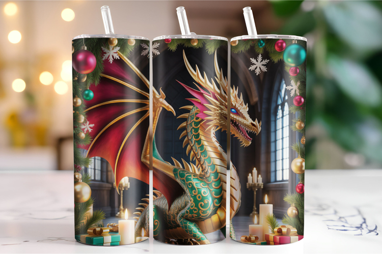 Merry Christmas dragon Tumbler Wrap | Christmas Wrap