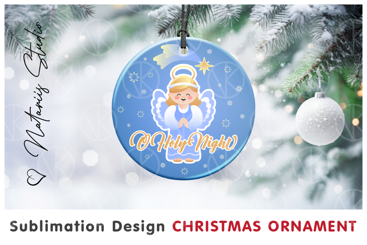 O Holy Night! Cute Christmas Ornament. Sublimation design.