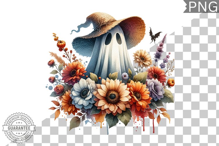 Halloween Ghost And Flowers Sublimation - Halloween Clipart