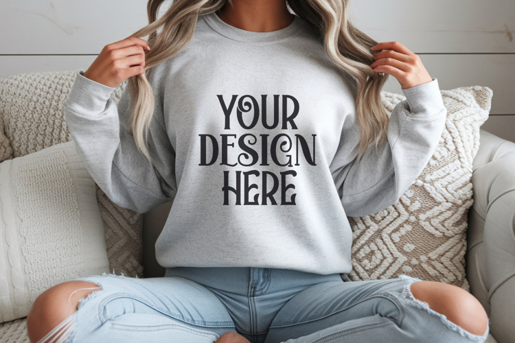 Ash Gildan 18000 Sweatshirt Mockup,G18000 Crewneck Sweatshir