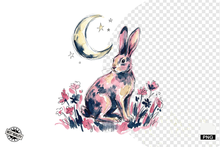 Watercolor Moonlit Meadow Clipart