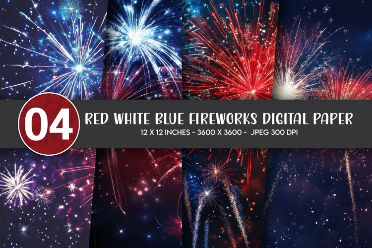 Red White Blue Fireworks Digital Paper