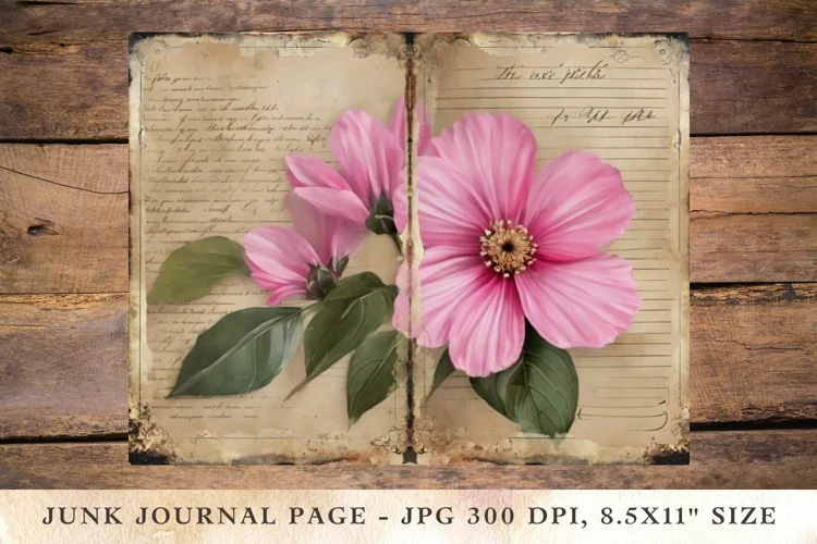 Printable Junk Journal Pages pink roses 7