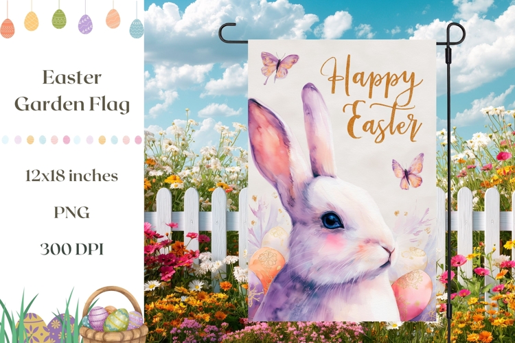Happy Easter Garden Flag Template, Easter Bunny PNG