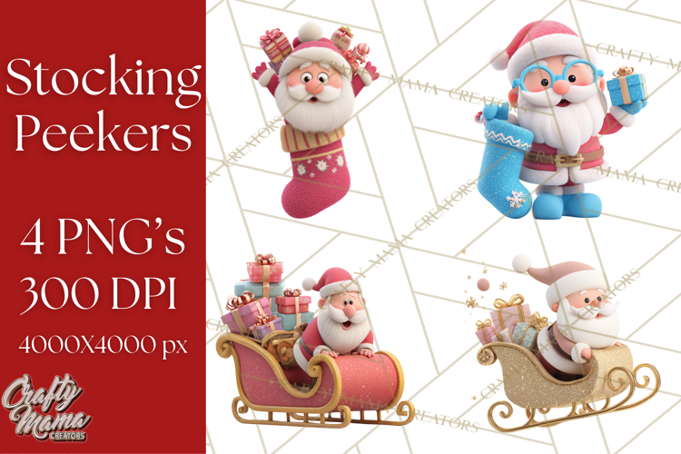 Christmas Stockings & Sleighs Clipart PNG Cute Holiday