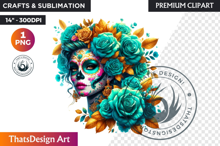 Floral Vibrant la catrina Day of Dead Clipart Sugar skull