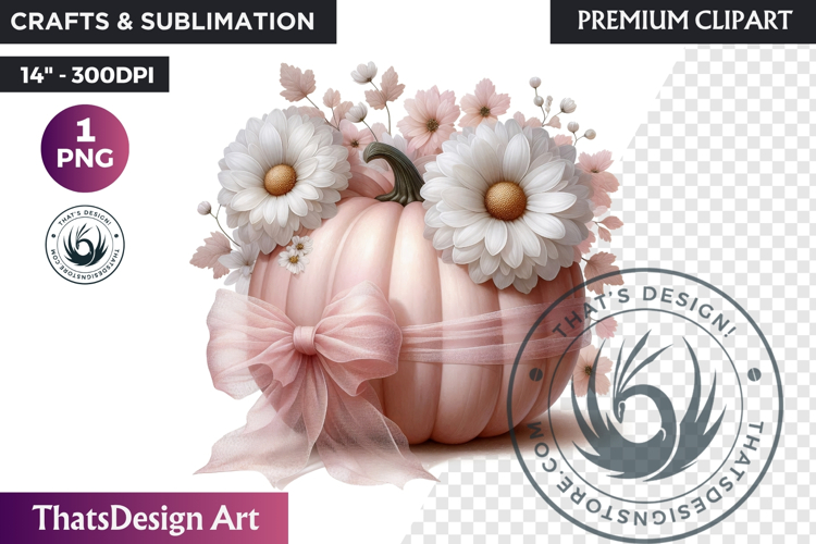 Floral Dreamy Pastel coquette pumpkin with bow PNG Clipart
