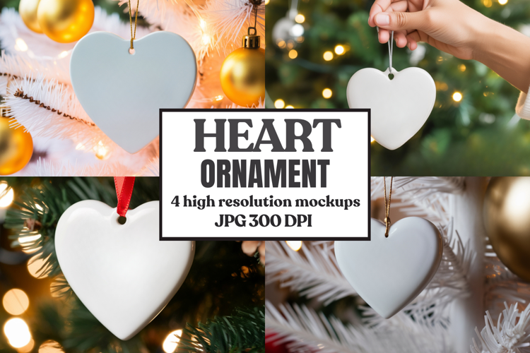 Christmas Heart Ornaments Mockup | Hanging Glass Heart Ornam