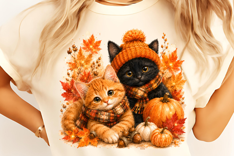 Black Cat PNG, Trendy Fall PNG, Autumn Sublimation