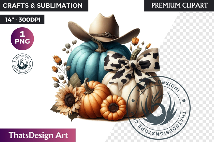 Western Pumpkin Autumn PNG,Cowgirl Coquette bow fall clipart