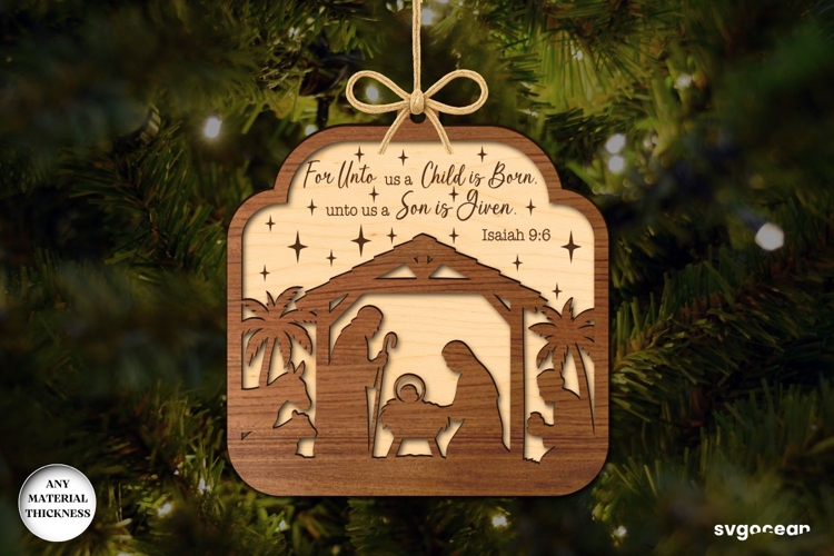Christmas Nativity Ornament Laser Cut | Bible Quotes | SVG