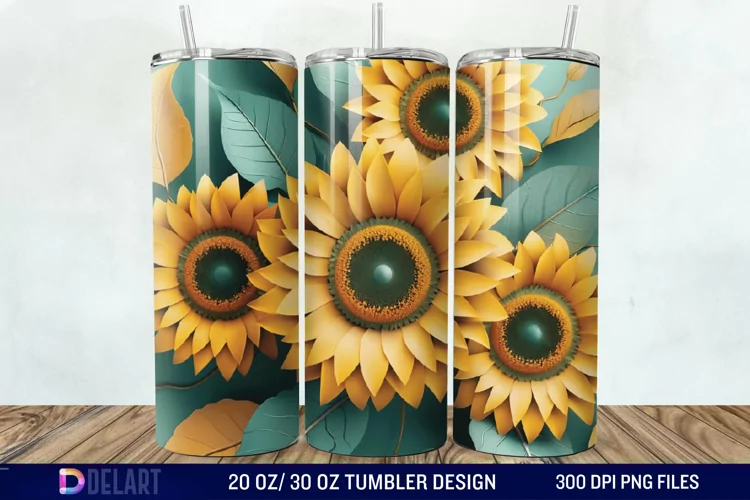 3d Sunflower floral Tumbler Wrap