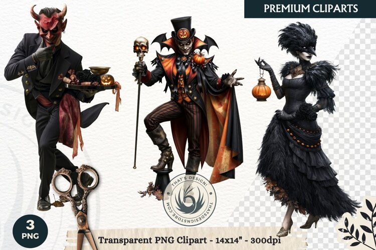 Hollow Eve Procession Halloween Clipart, Horror characters example image 1