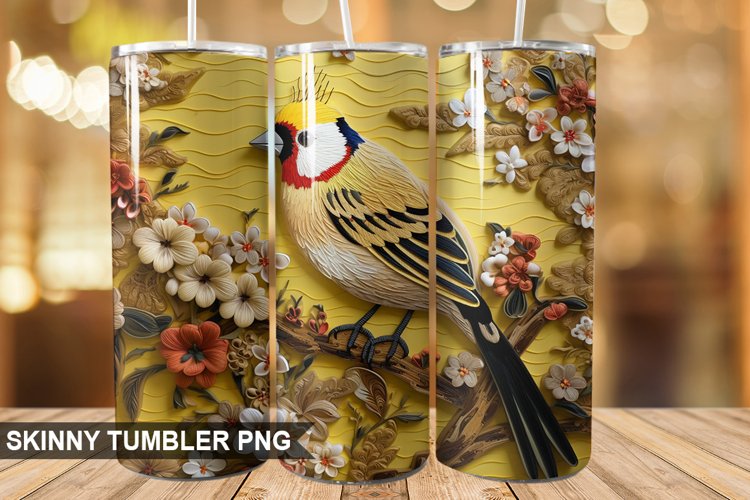 Embroidered Goldfinch Tumbler Design