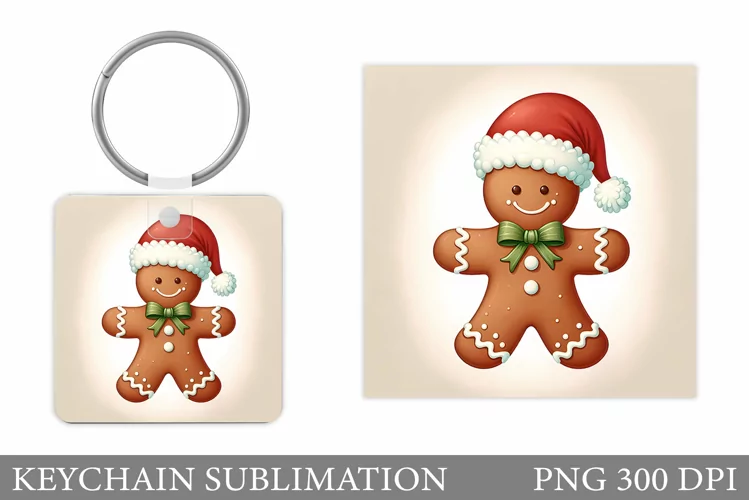 Cute Gingerbread Keychain. Christmas Keychain Sublimation