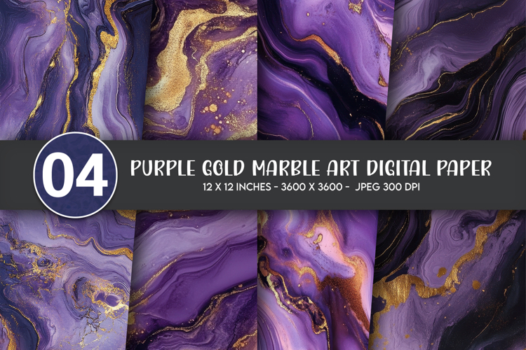 Purple Gold Marble Art Digital Paper