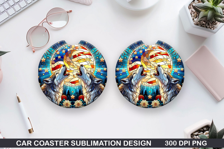 Dog Car Coaster Sublimation, 4th Of July Coaster PNG