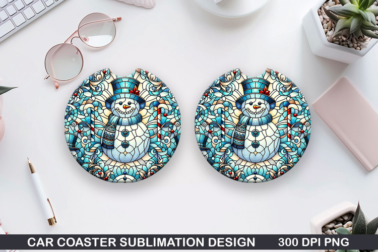 Snowman Car Coaster Sublimation|Christmas Coaster PNG Design