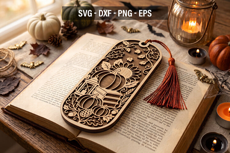 Fall Bookmark SVG, Pumpkin Laser Cut Bookmark, Autumn Book example image 1