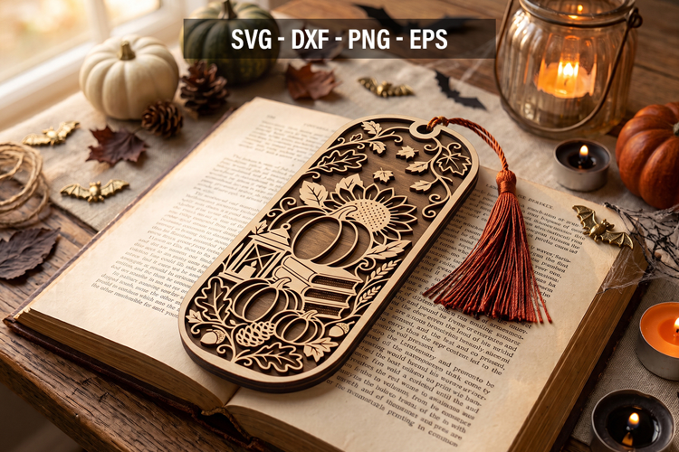 Fall Bookmark SVG, Pumpkin Laser Cut Bookmark, Autumn Book