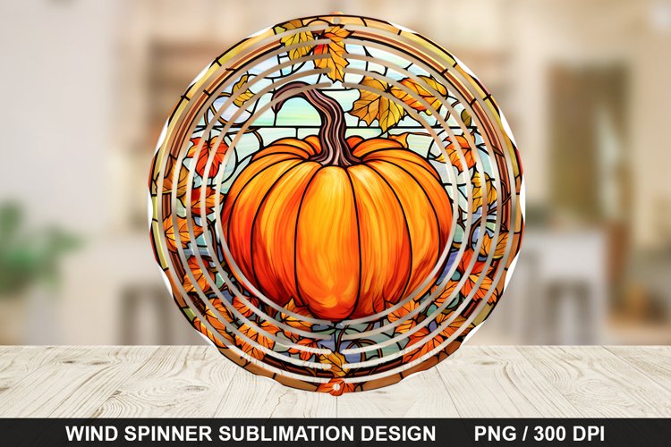 Stained Glass Pumpkin Wind Spinner Sublimation PNG Design