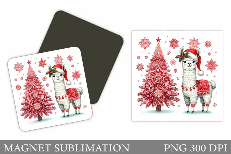 Christmas Lama Magnet. Christmas Magnet Sublimation