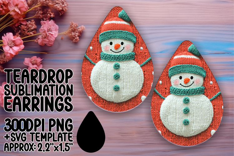Trendy Teardrop Earrings Artwork for Sublimation , Snowman