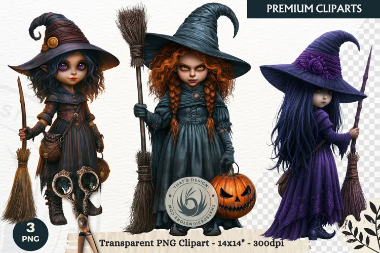 Whimsical Halloween Little Witch Gothic Png Clipart graphic