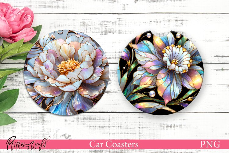Car Coasters | Pearl Flowers | Sparkling Flowers | Pink