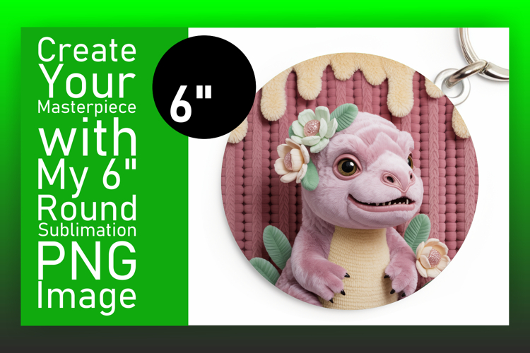 Vibrant Round Design Coaster Template , Cute Dino