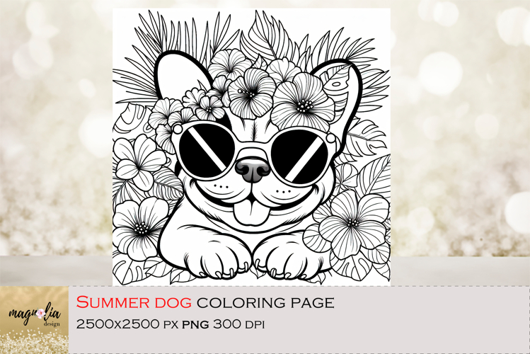 Summer Dog Coloring Page - Cute Dog in Sunglasses Printable example image 1