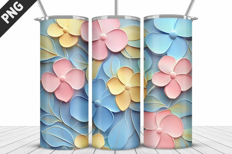3D Daisy Flowers 20oz Tumbler Wrap | Sublimation Design
